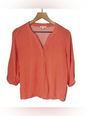 ANNE CARSON Orange Birdseye Dot Print Puff Sleeve Oversized Fit Blouse Sz S